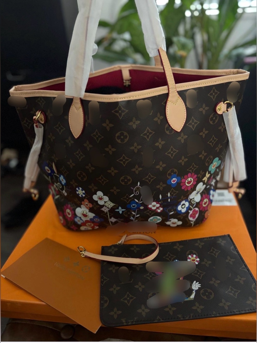 Monogram Floral Accent Brown Neverfull Tote